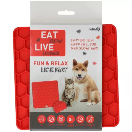 Eat Slow Live Longer Lick Mat Honeycomb Red