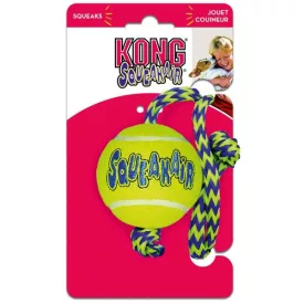 KONG Air Squeaker Tennis Ball  M 6 cm with rope 52 cm