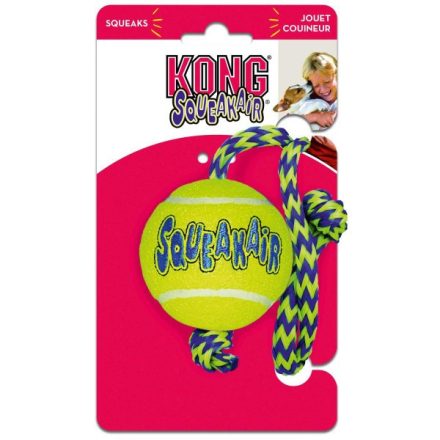 KONG Air Squeaker Tennis Ball  M 6 cm with rope 52 cm
