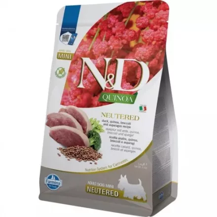 N&D Quinoa Dog Kacsa,Brokkoli&Spárga Adult Neutered Mini 2,5kg