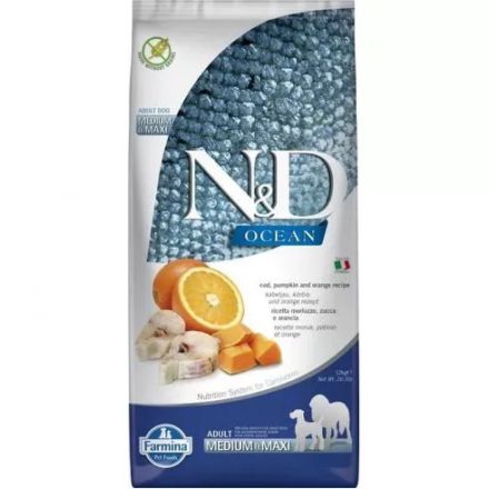 N&D Dog Ocean Tőkehal, Sütőtök&Narancs Adult Medium/Maxi 12kg