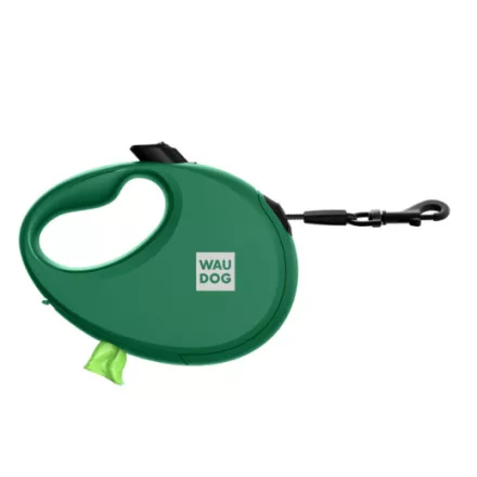 WAUDOG R-autómata póráz, kakizacsi tartóval, fényvisszaverő szalaggal, M, 20 kg-ig, 5 m, zöld