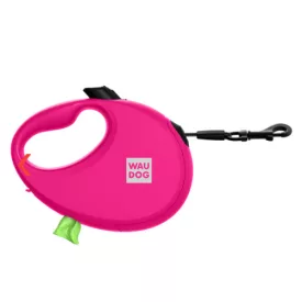   WAUDOG R-autómata póráz, kakizacsi tartóval, fényvisszaverő szalaggal, M, 20 kg-ig, 5 m, rózsaszín