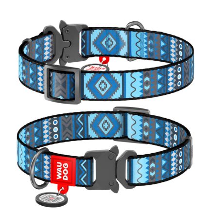 Waudog Nylon Nyakörv, QR biléta, "ETNO BLUE" XL 25/37-58