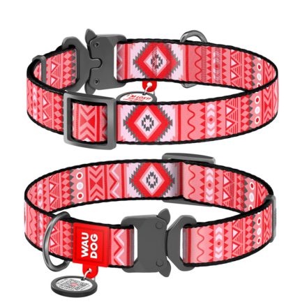 Waudog Nylon Nyakörv, QR biléta, "ETNO RED" L 25/33-49